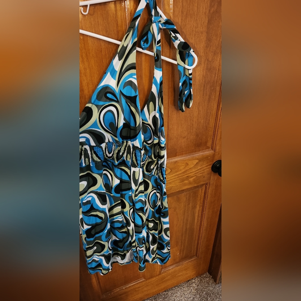 Vibe Sportsware Blue Multi-Print Halter Dress